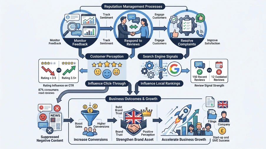 What role does reputation management play in local search