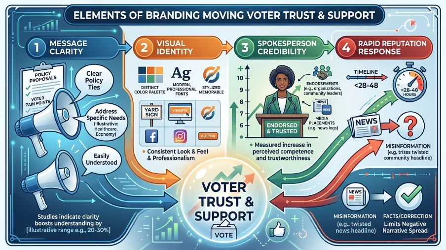 What specific elements of branding move voter trust and support