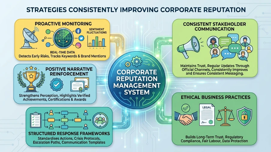 What strategies consistently improve corporate reputation
