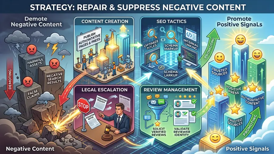 What tactics repair and suppress negative content