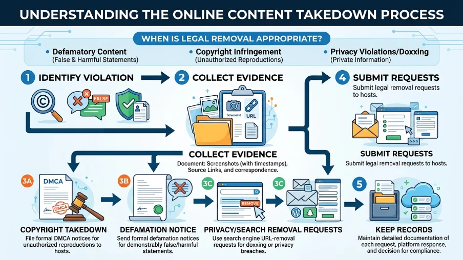 When is takedown or legal removal appropriate