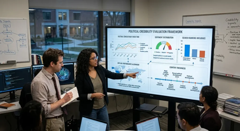 Which evaluation framework measures political credibility most effectively