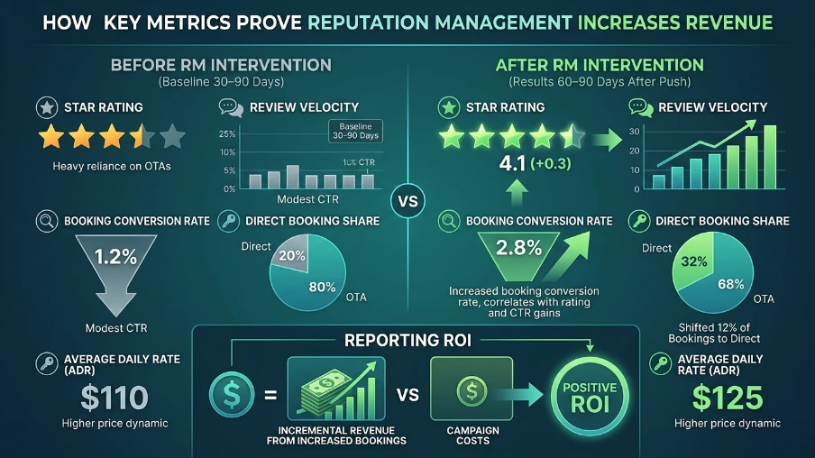 Which metrics prove reputation management increases revenue