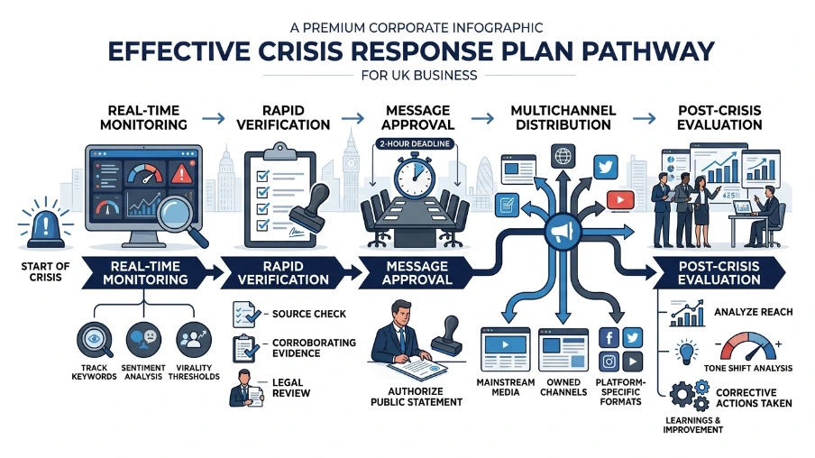 Which tactical steps form an effective crisis response plan