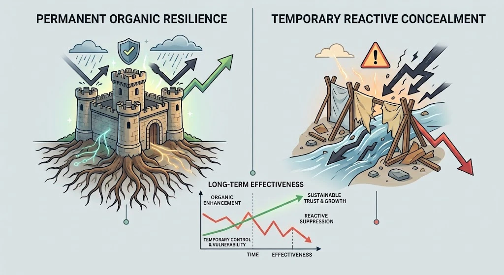 Why Do Organic Content Enhancement Methods Outperform Reactive Suppression Techniques