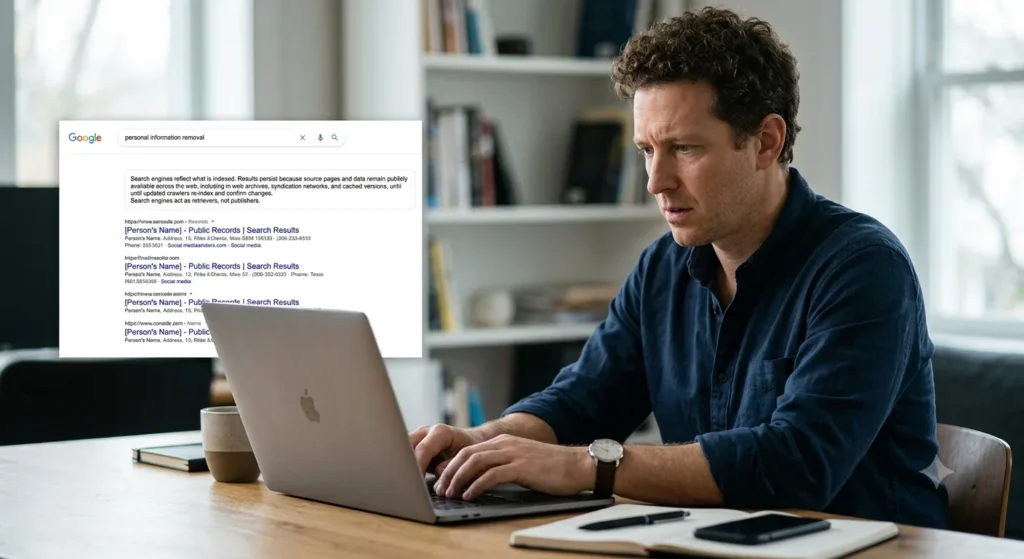 Why do search engines continue displaying personal information