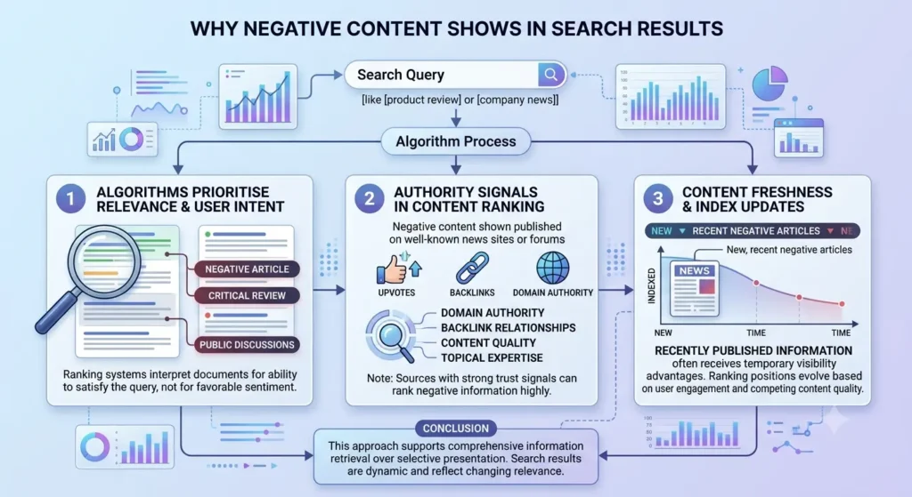 Why do search engines display negative content in search results