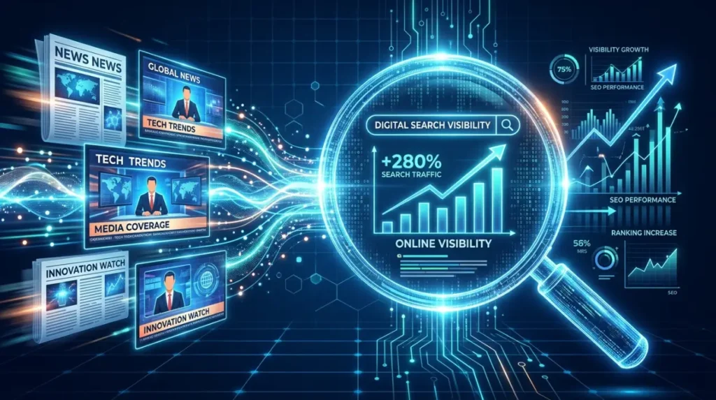 Why does media coverage influence search visibility?