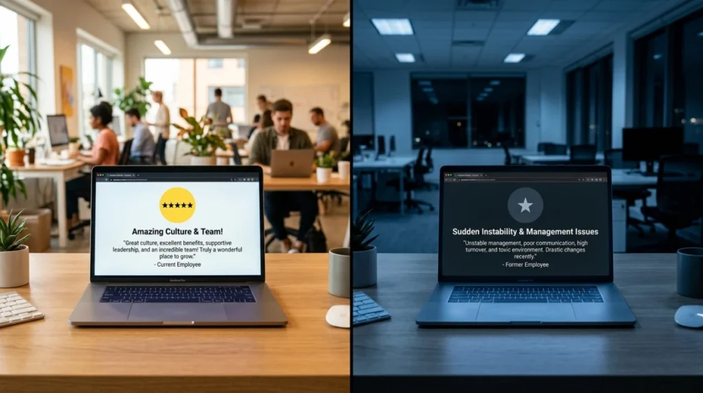 How do employee reviews change after layoff announcements?