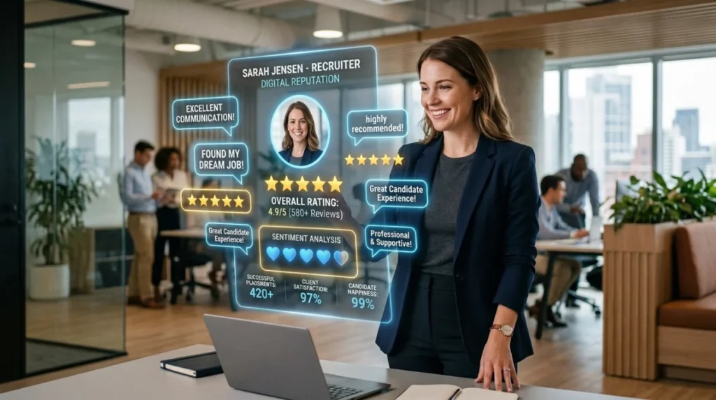 How do reviews and sentiment affect recruiter reputation?