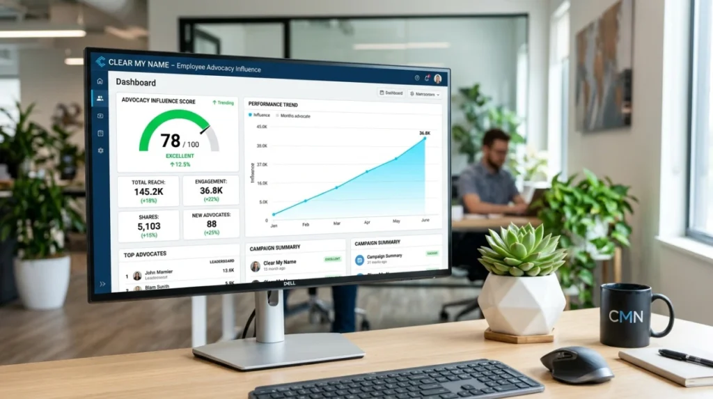 How does Clear My Name transform employee advocacy into measurable reputation value?