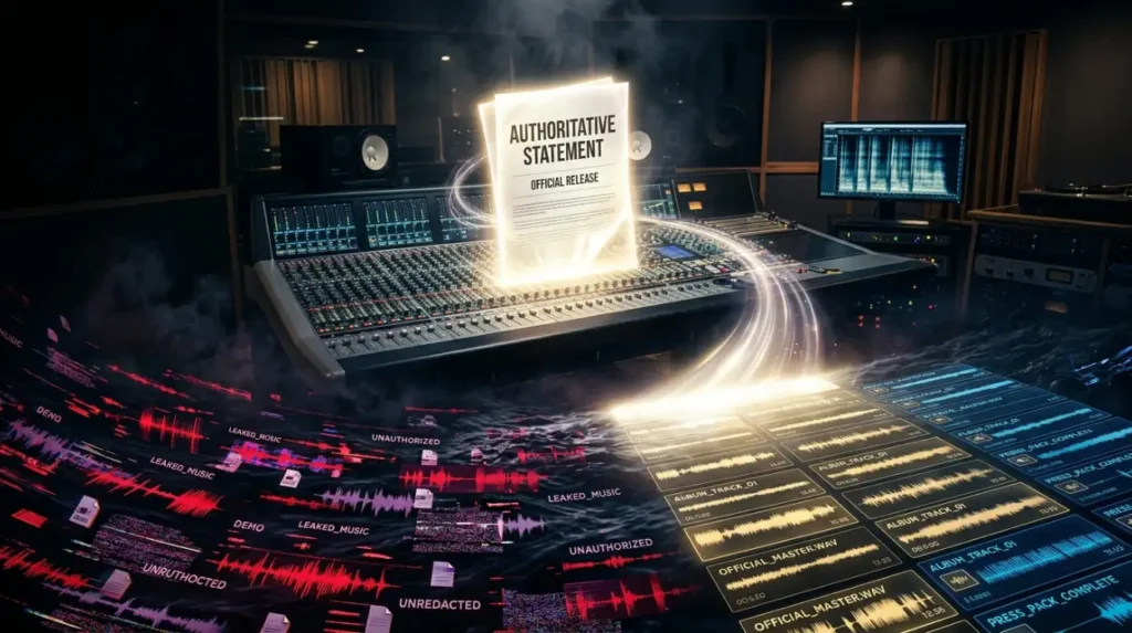 How does authoritative content influence the interpretation of leaked music?