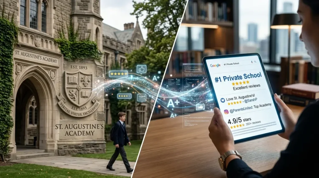 How does online reputation influence private school perception?