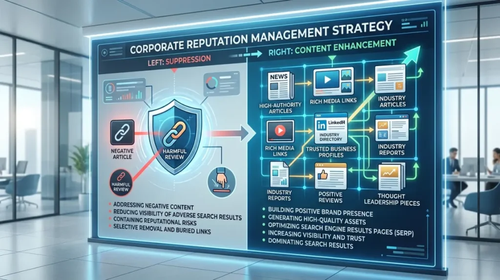 Which approach provides better SERP control: suppression or content enhancement?