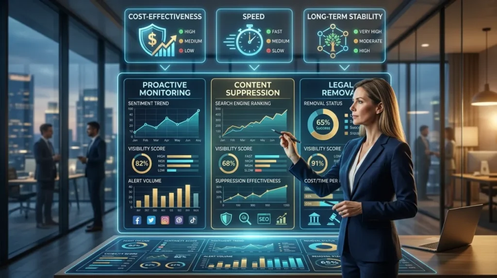 How can businesses evaluate different reputation management approaches?