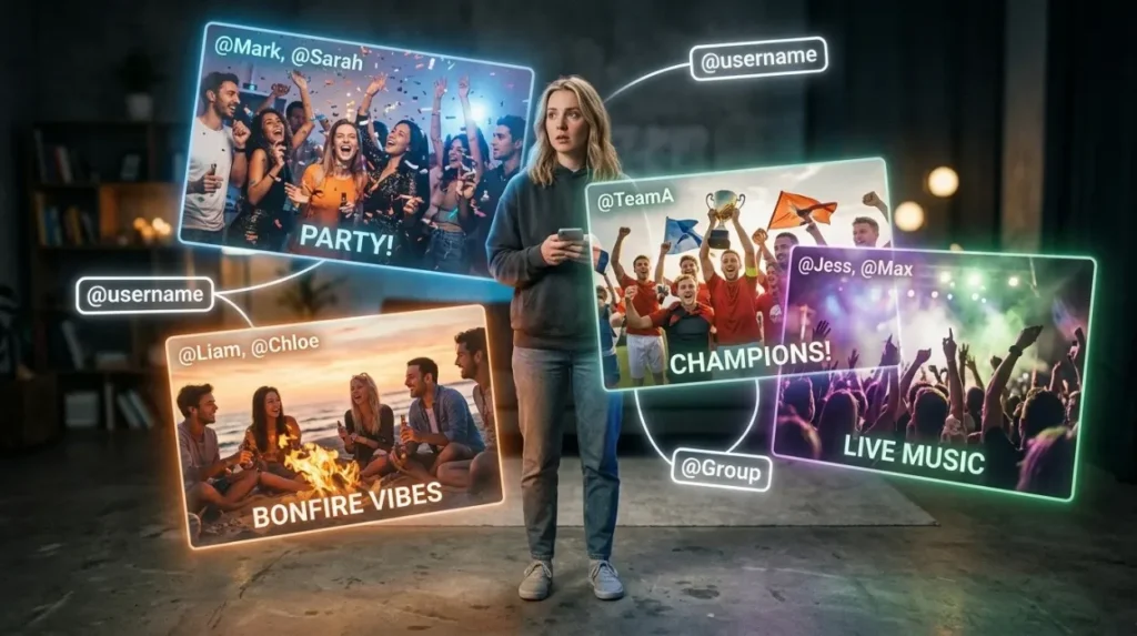 How do image tags connect your identity to group content?