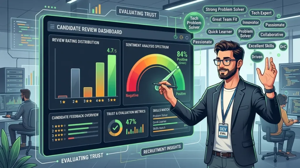 How do reviews and sentiment distribution affect developer trust?