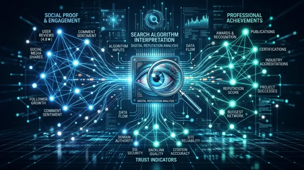 How do search engines interpret reputation signals beyond political affiliation?