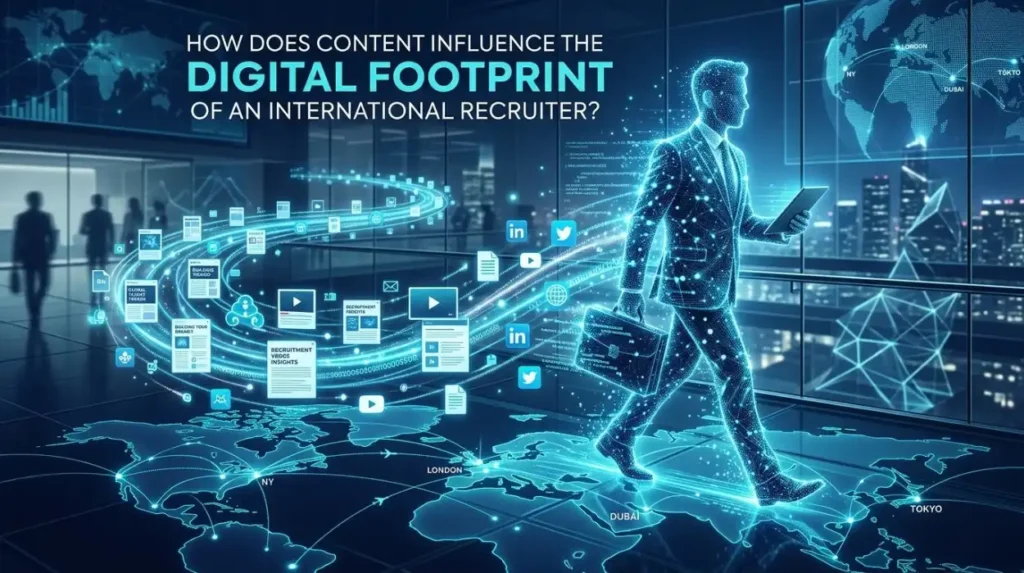 How does content influence the digital footprint of an international recruiter?