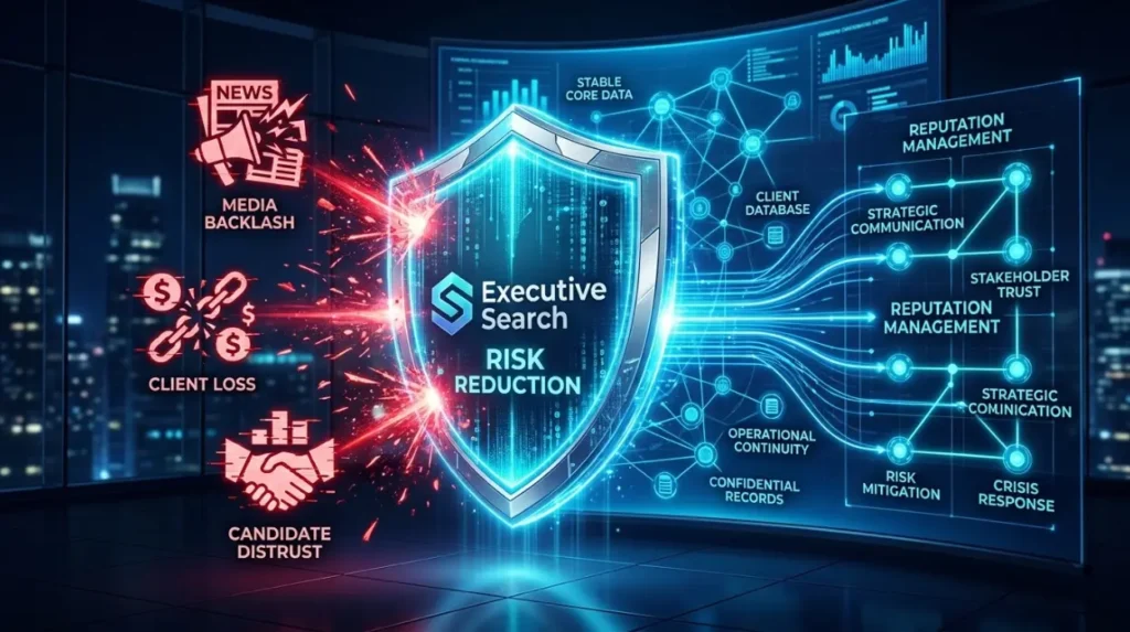 How does reputation management reduce risk for search firms during a crisis?