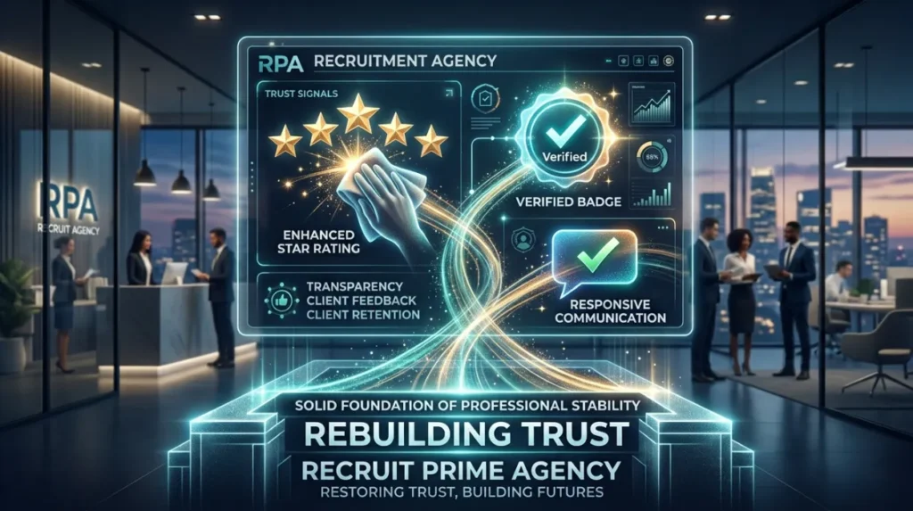 How does reputation recovery restore trust signals for recruitment agencies?