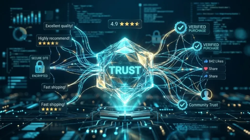 How does review content interact with other trust signals?