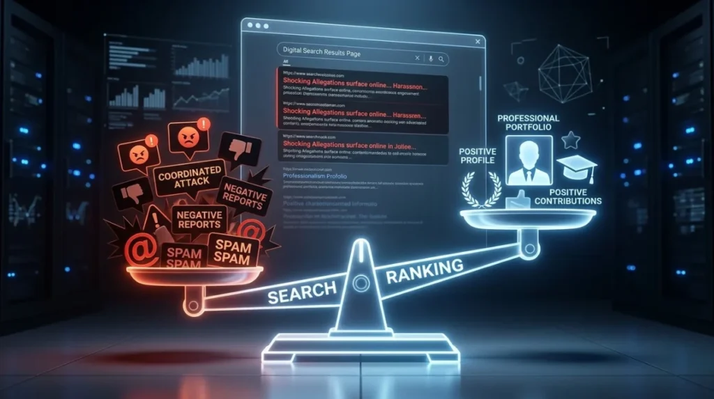 How does search ranking influence the impact of coordinated harassment?