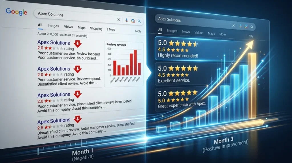 How quickly can reputation management improve review-related search visibility?