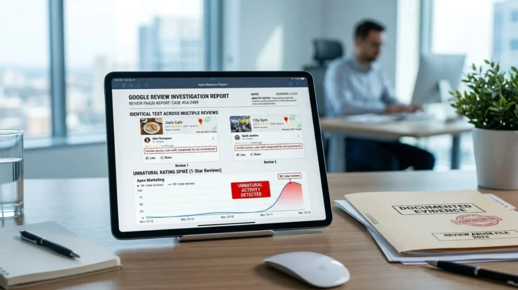 What evidence makes a fake Google review report more credible?