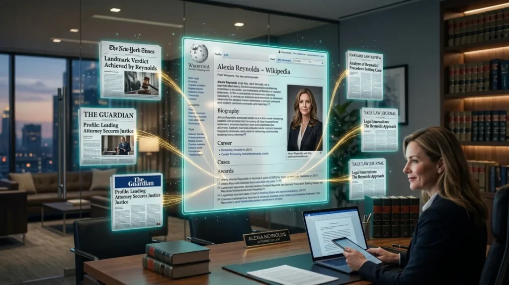 What role does independent sourcing play in an attorney’s Wikipedia reputation?