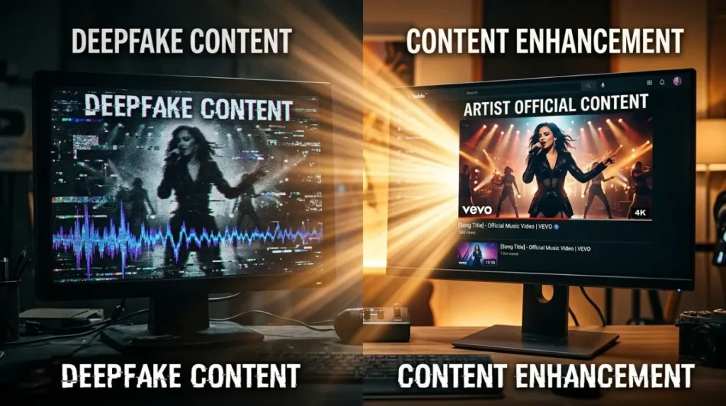 When is content enhancement preferable to removing deepfake content?