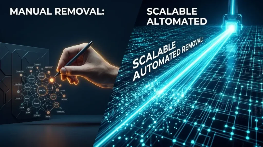 Which Approach Provides Greater Scalability for Digital Content Removal?