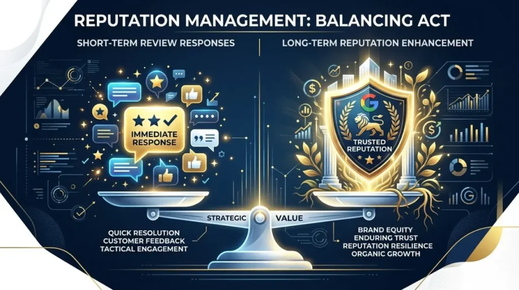 Which has greater long-term value: review response or reputation enhancement?