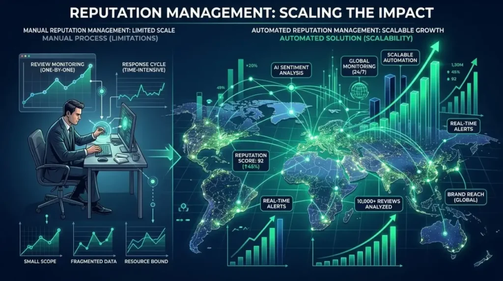 Which reputation management method provides greater scalability?