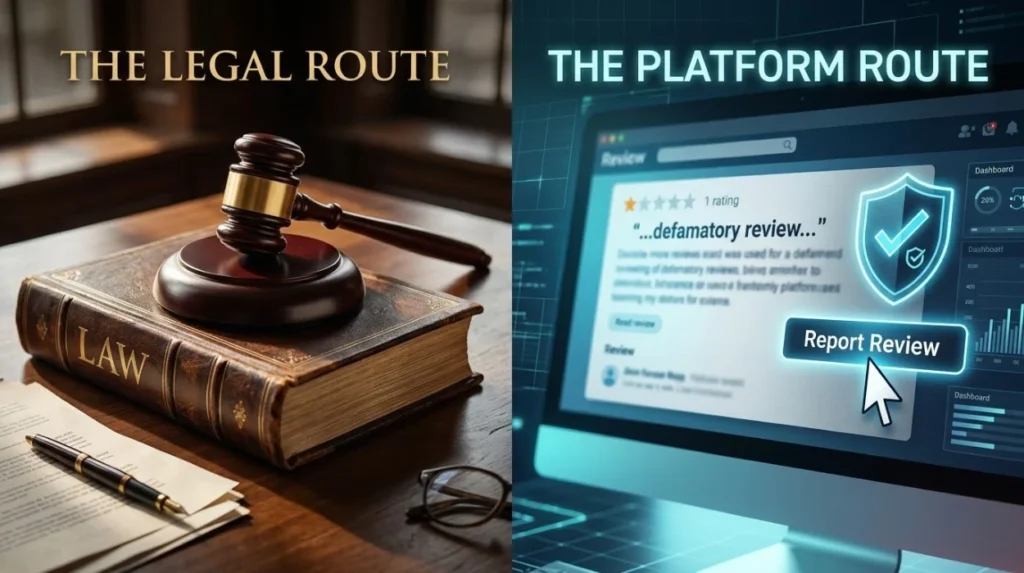 How Do Legal and Platform Routes Differ When Addressing Defamatory Reviews?