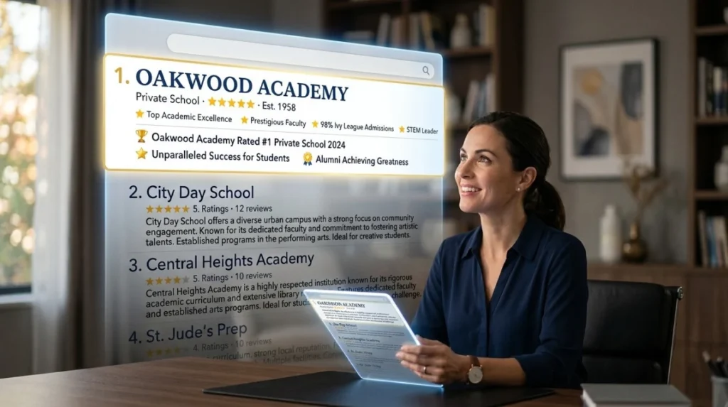 How Does Content Ranking Affect Private School Perception?