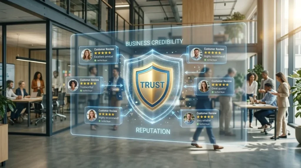How do authentic customer reviews strengthen entity credibility?