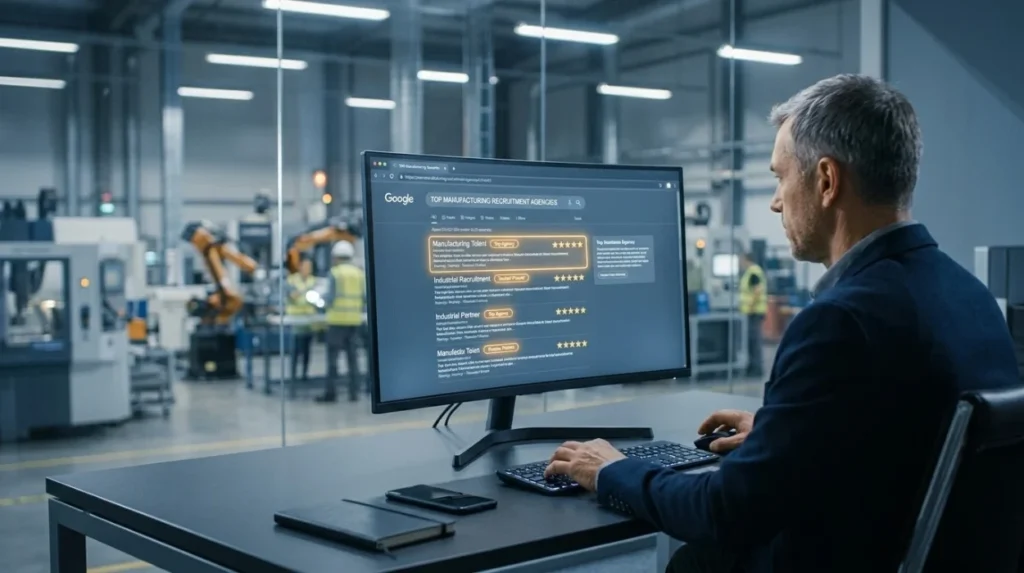 How does search ranking influence which recruiters manufacturers trust?