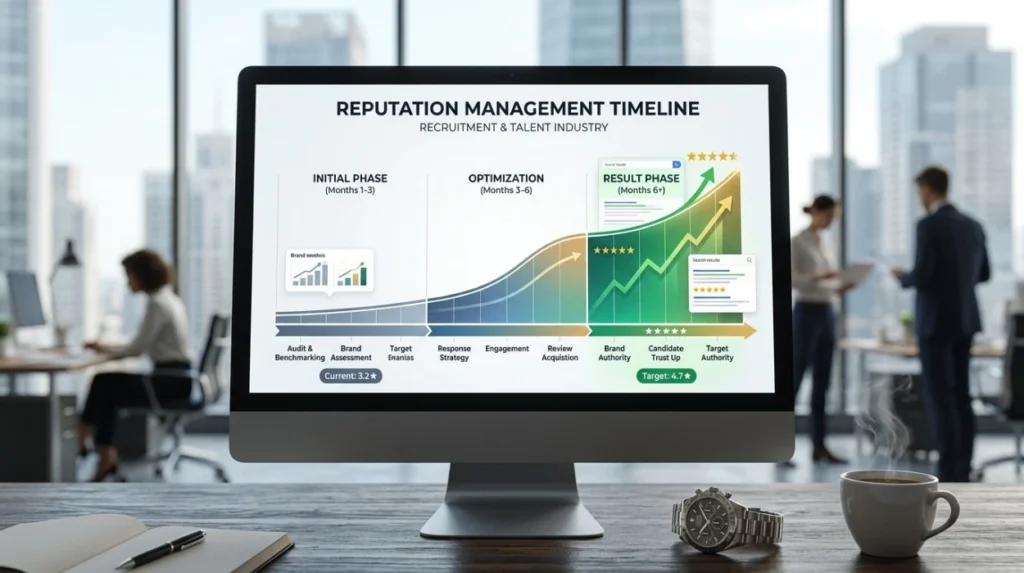 How quickly can a recruitment agency expect reputation management results?